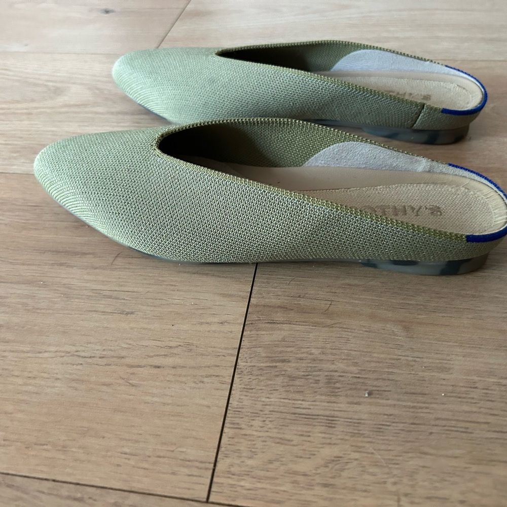 Rothy's Sage Green Pointed-Toe Slip-On Mules with Blue Trim - Picture 4 of 6